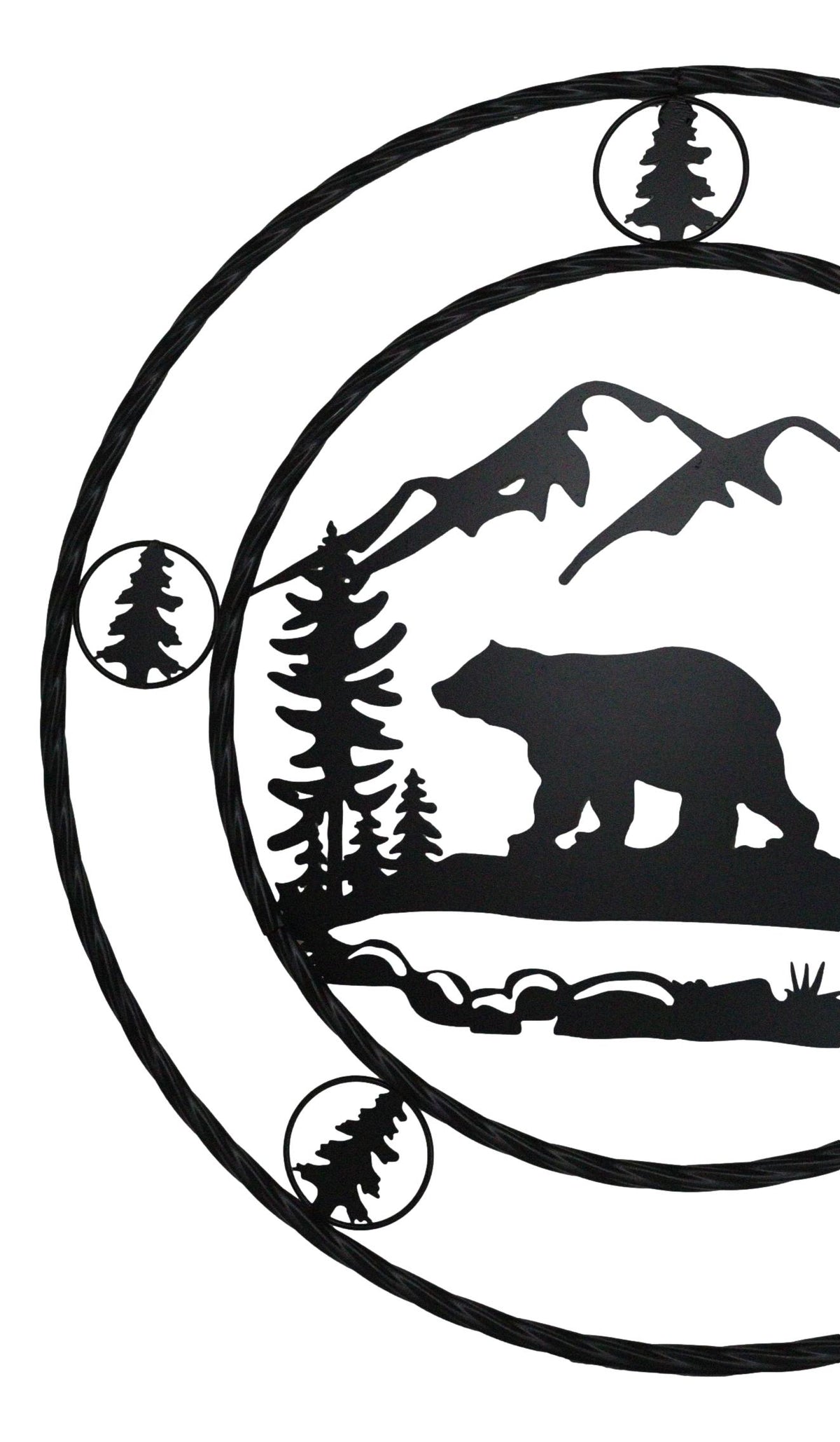 24"Dia Rustic Western Black Bear By Mountains Pine Forest Metal Wall Circle Sign - Ebros Gift