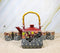 Maroon Grey Tombo Dragonfly With Flowers Hexagonal Teapot With 4 Tea Cups Set