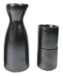 Porcelain Black Iron Clay Tetsu Kesho Japanese Wine Sake Flask With 2 Cups Set