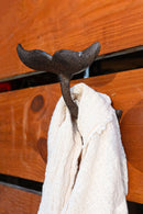 Set of 2 Cast Iron Nautical Baleen Blue Whale Tail Wall Coat Hooks Rust Bronze