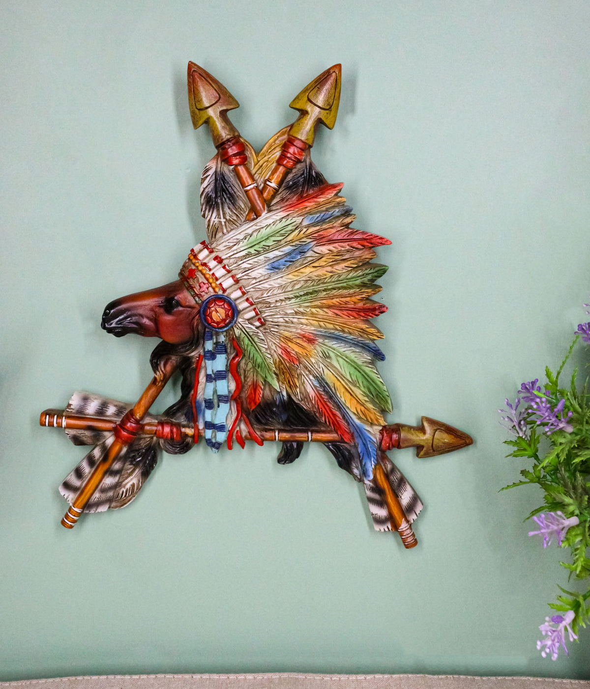 Native Tribal American Indian Chief Horse In Headdress With 3 Arrows Wall Decor