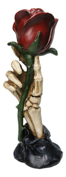 Gothic Skeleton Claw Hand Holding Red Rose Figurine Resin Skull Bone Sculpture