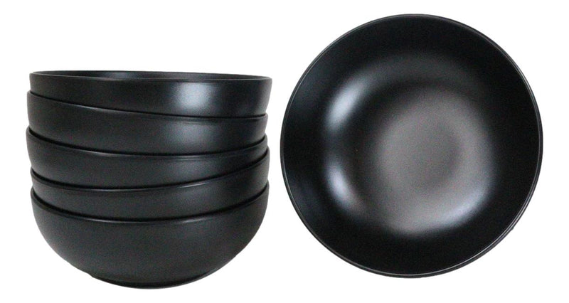 Pack Of 6 Modern Matte Black Melamine Round Appetizer Rice Shallow Bowls 16oz