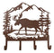 Rustic Western Moose Deer By Pine Forest Mountain 4-Peg Wooden Wall Hooks Plaque