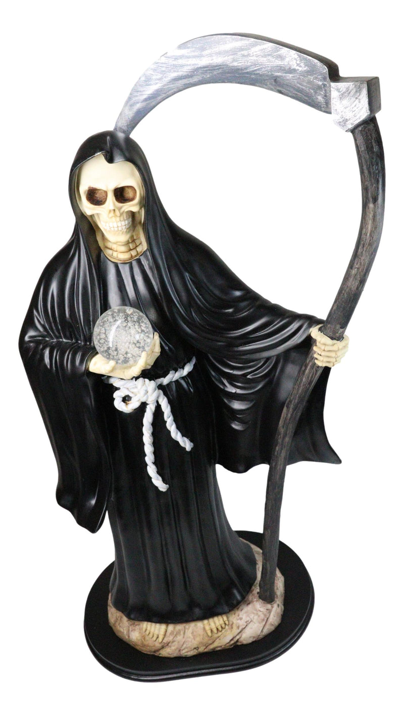 Large 2 Feet Tall Holy Death Santa Muerte Holding Scythe In Black Robe Statue