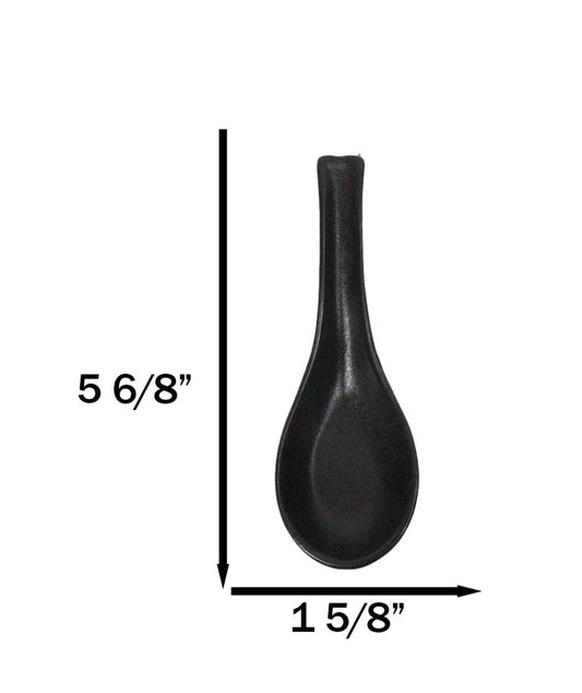 Pack of 6 Kokuyo Black Ceramic Asian Soup Spoons With Latch Hook Ends 5.75"L
