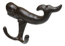 Set Of 2 Cast Iron Rustic Nautical Marine Sea Sperm Whale Double Wall Coat Hooks