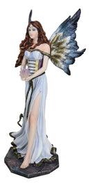 Enchanted Fantasy Damsel Fairy In White Corset Gown Holding Blue Flame Figurine