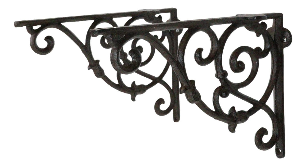 Pack of 2 Vintage Classic Rust Finish Wrought Iron Victorian Scroll Wall Hooks