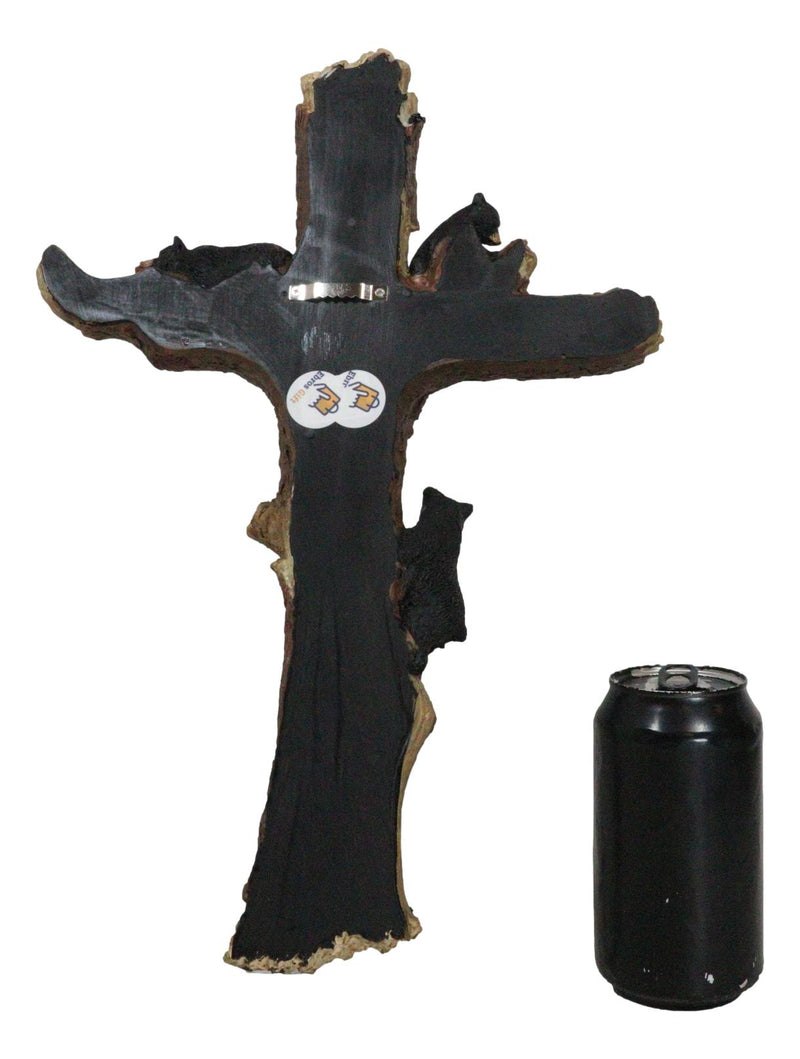 Western Playful Climbing Black Bear Cubs With Mama Bear Faux Tree Log Wall Cross