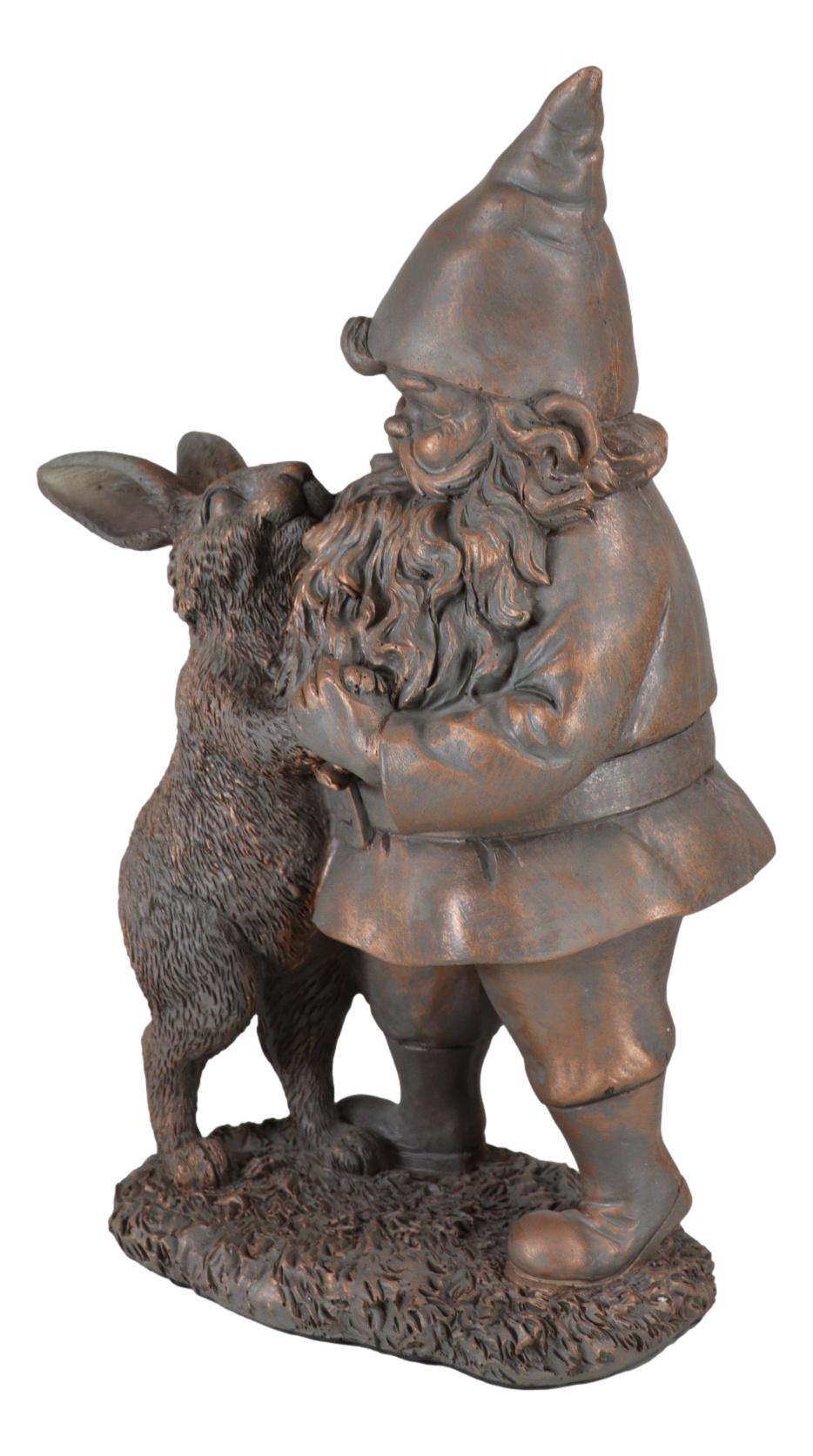 Whimsical Mr Gnome Dancing With Hare Rabbit Fairy Garden Figurine Decor Accent - Ebros Gift