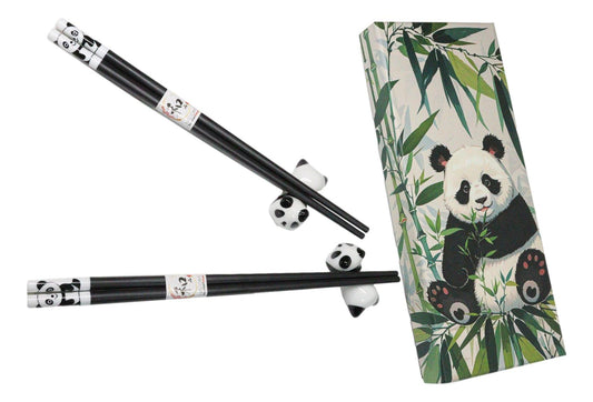 White And Black Giant Panda Bears Set of 2 Chopsticks And Ceramic Rests Set