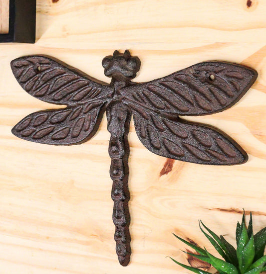 Pack Of 2 Rustic Forged Cast Iron Whimsical Auspicious Dragonfly Wall Decors - Ebros Gift