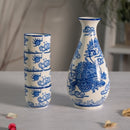 Blue White Ryu Dragon King Porcelain Sake Carafe Flask And 4 Ochoko Cups Set