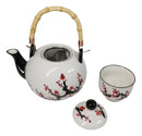 White Pink Sakura Cherry Blossoms Porcelain 30oz Teapot And 4 Tea Cups Set