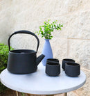 Black Modern Straight Edge Tetsubin Cast Iron Teapot 33oz And 4 Tea Cups Set