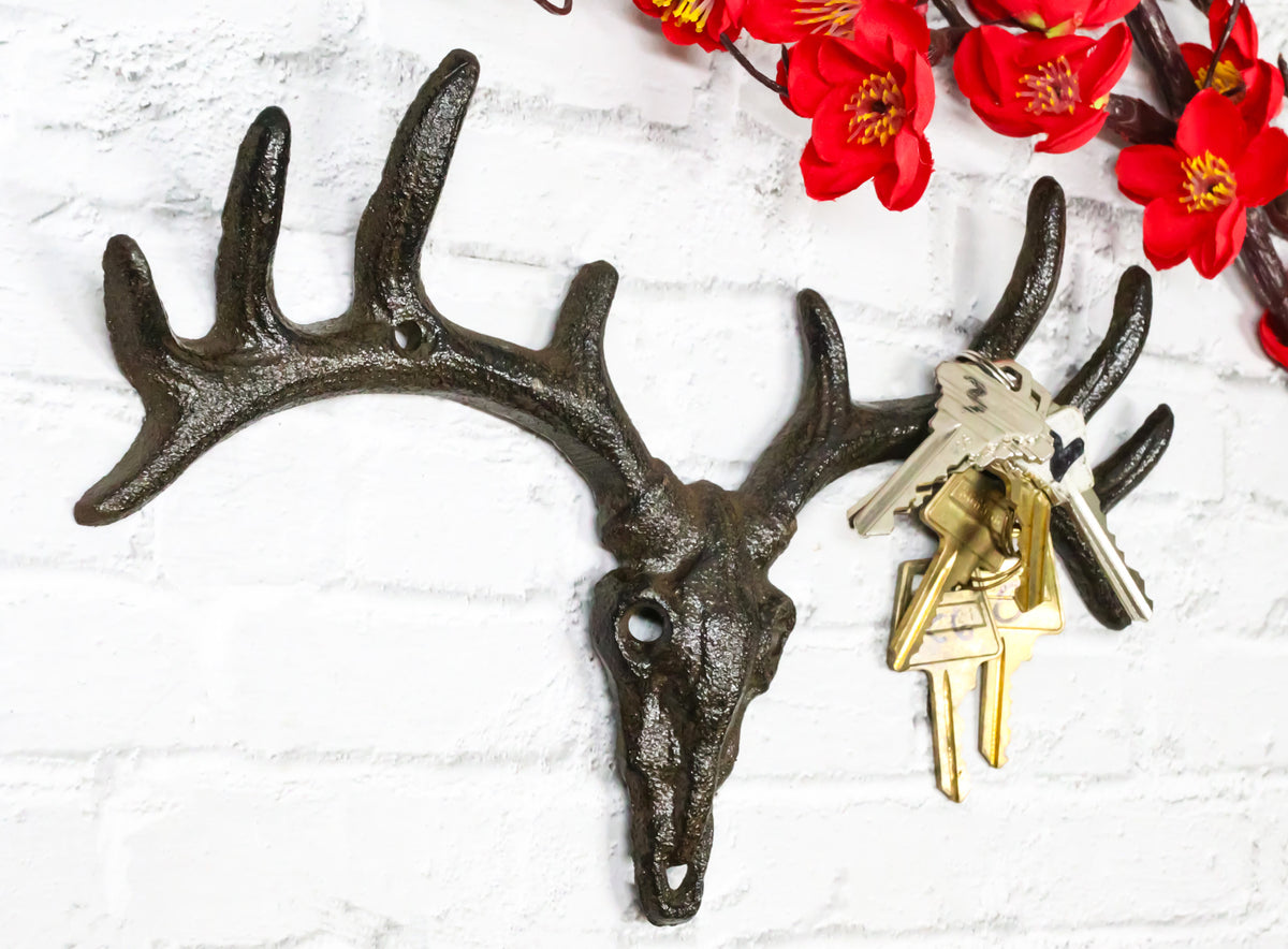 Pack Of 2 Hunters Rack Deer Elk Skull Antlers Wall Mounted Coat Hooks Plaque