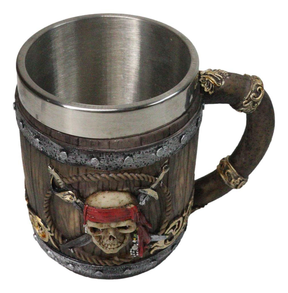 Nautical Red Bandana Pirate Skull Cutlass Swords Shipwreck Barrel Tankard Mug