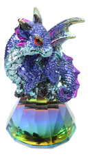 Metallic Blue Dragon Perching On Iridescent Pyramid Glass Small Figurine