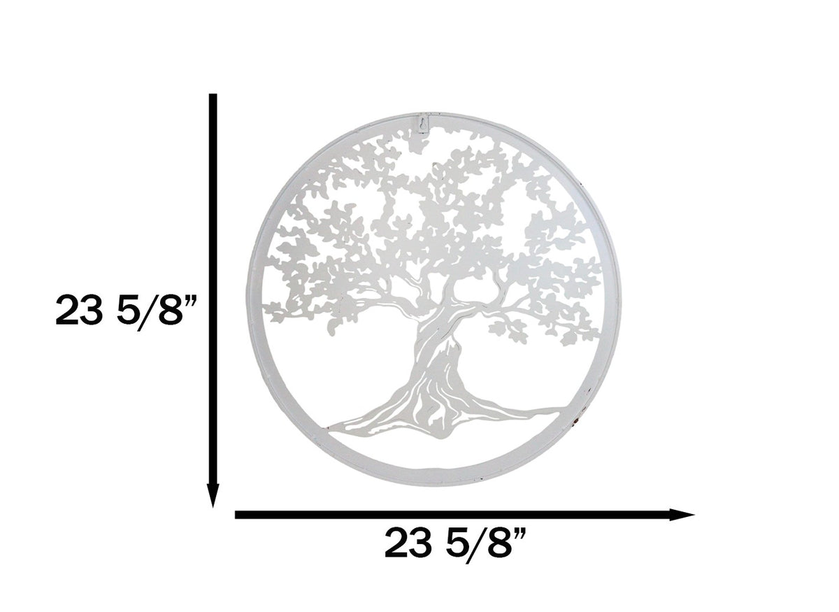 White 24"D Oversized Celtic Tree of Life Medallion Metal Wall Circle Plaque