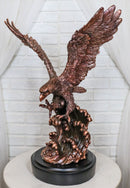 Patriotic Bald Eagle Swooping Into Ocean Waves Bronzed Resin Figurine With Base