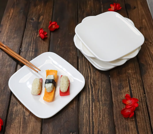 Contemporary 6.5" Square White Jade Melamine Salad Dessert Plates Pack Of 12