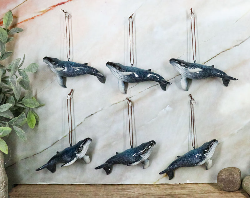 Set Of 6 Nautical Blue Humpback Whales Ocean Marine Wall Decor Tree Ornaments
