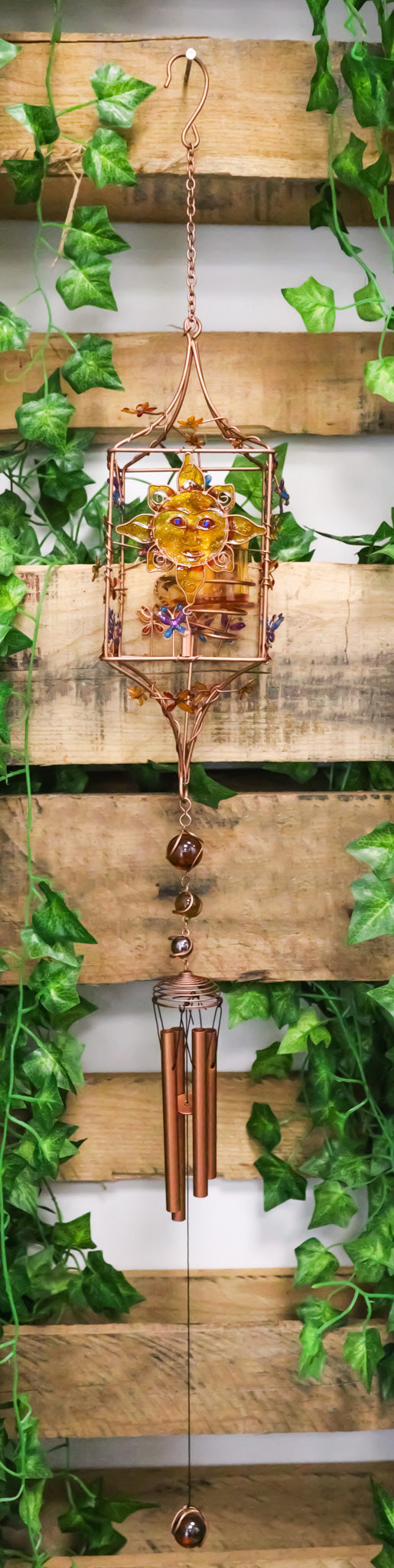 Celestial Sun Moon Christian Cross Art Glass Metal Candle Holder Wind Chime