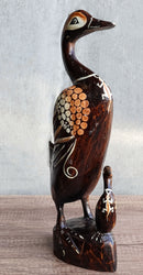 Balinese Wood Handicrafts Waterfront Mother Duck & Duckling Figurine 16.5"Long