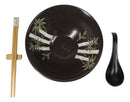 Green Bamboo Forest Black Ceramic Ramen Bowl Soup Spoon Chopsticks And Rest Set