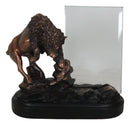 Angry Native American Bison Buffalo Bronzed Figurine With 6X4 Glass Photo Frame