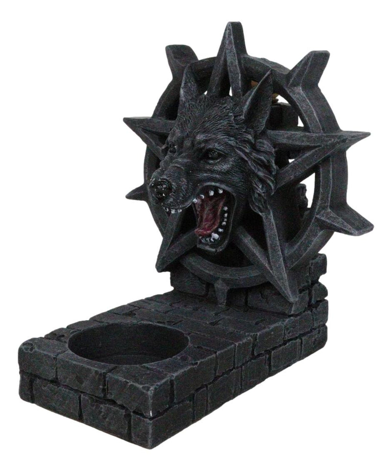 Gothic Alpha Wolf Pentagram Wheel Candle And Backflow Incense Cone Burner Holder
