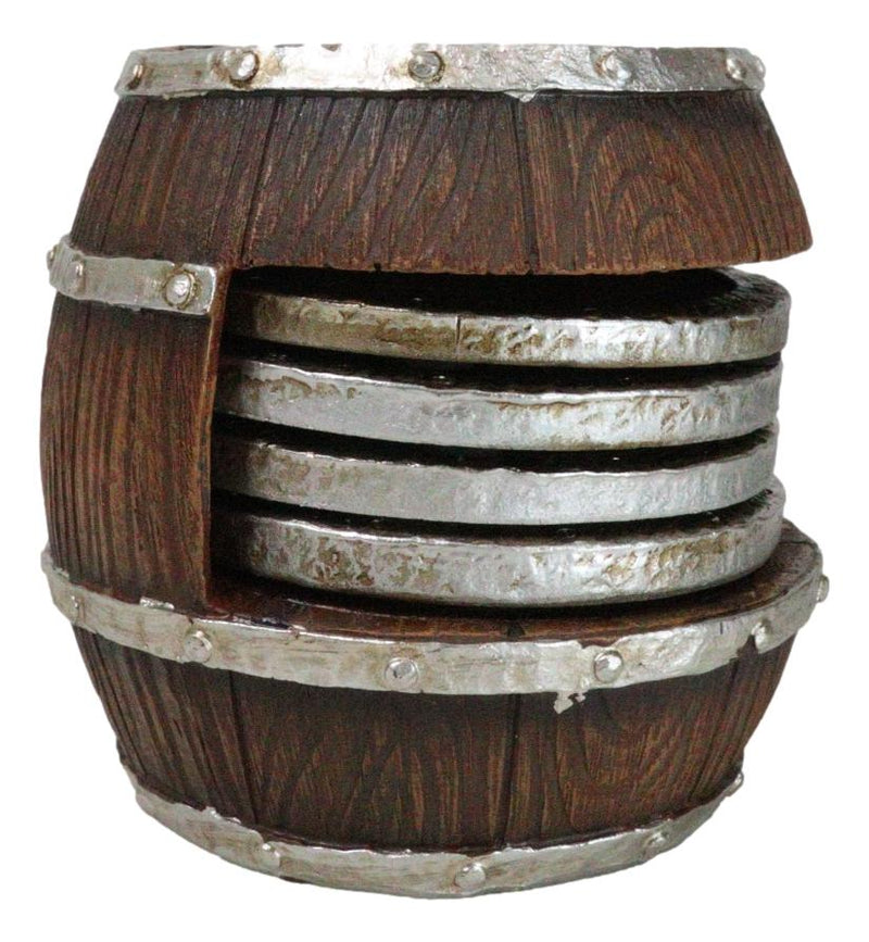 Rustic Western Wine Time Old Fashioned Country Beer Barrel Faux Wood Coaster Set