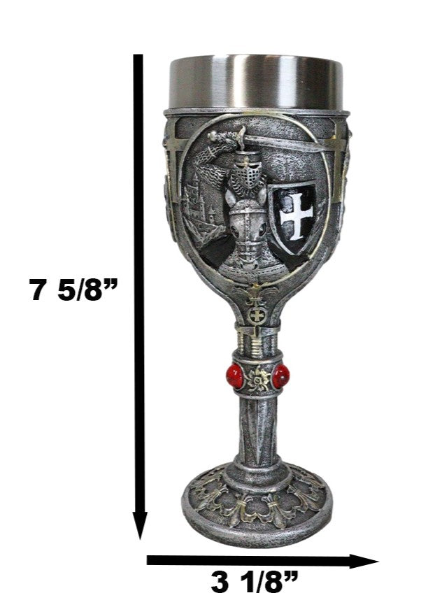 Medieval Templar Crusader Dark Knight Suit of Armor On Horse Wine Goblet Chalice