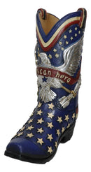 Patriotic Blue Western Stars American Hero Great Seal Eagle Cowboy Boot Vase