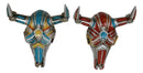 Set of 2 Red and Blue Western Robotic Cyborg Horned Cow Skull Wall Decors