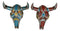 Set of 2 Red and Blue Western Robotic Cyborg Horned Cow Skull Wall Decors