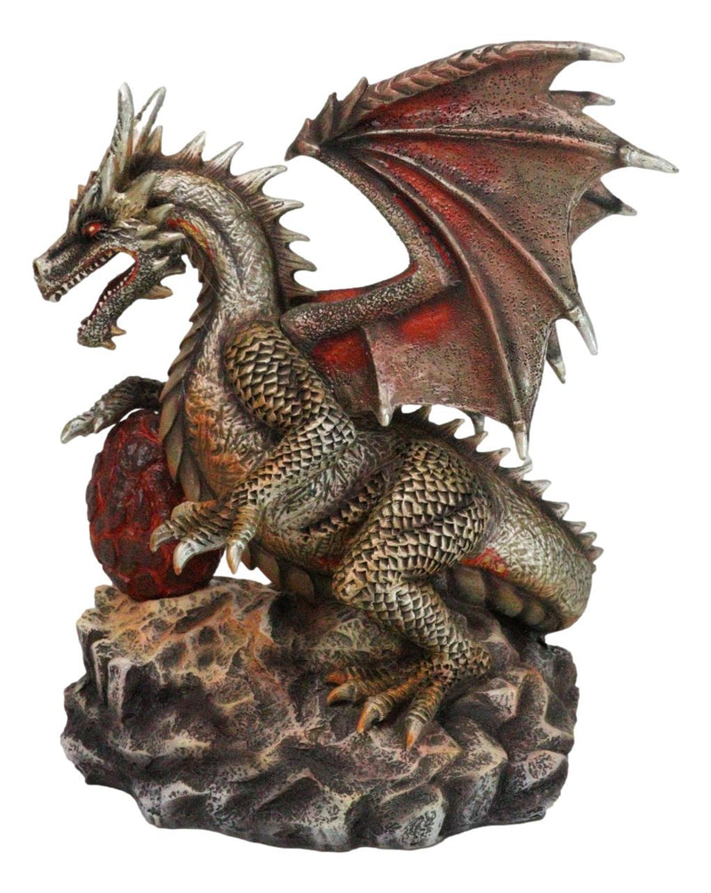 Fantasy Bronzite Fire Dragon Guarding LED Scaled Egg Decorative Figurine