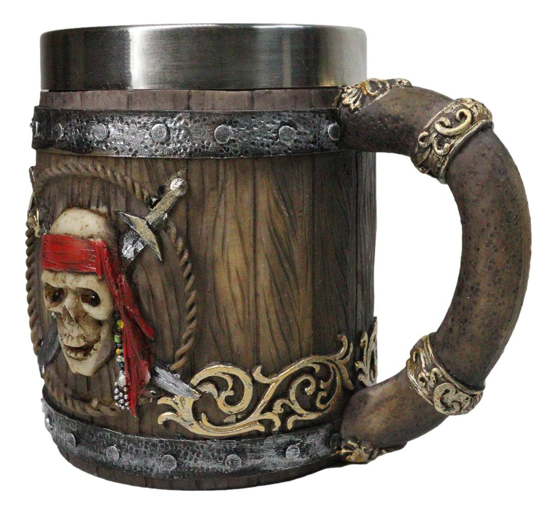 Nautical Red Bandana Pirate Skull Cutlass Swords Shipwreck Barrel Tankard Mug