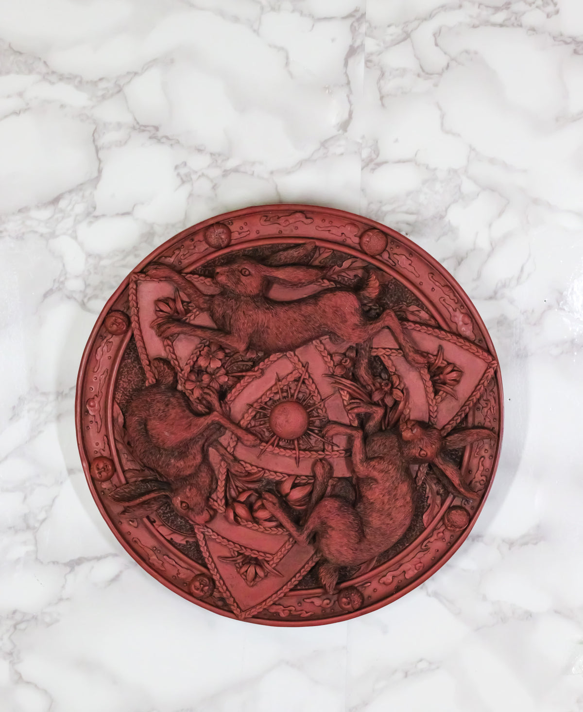 Wicca Sabbats Celtic Trinity Hares Wall Plaque Decor Faux Wooden Finish