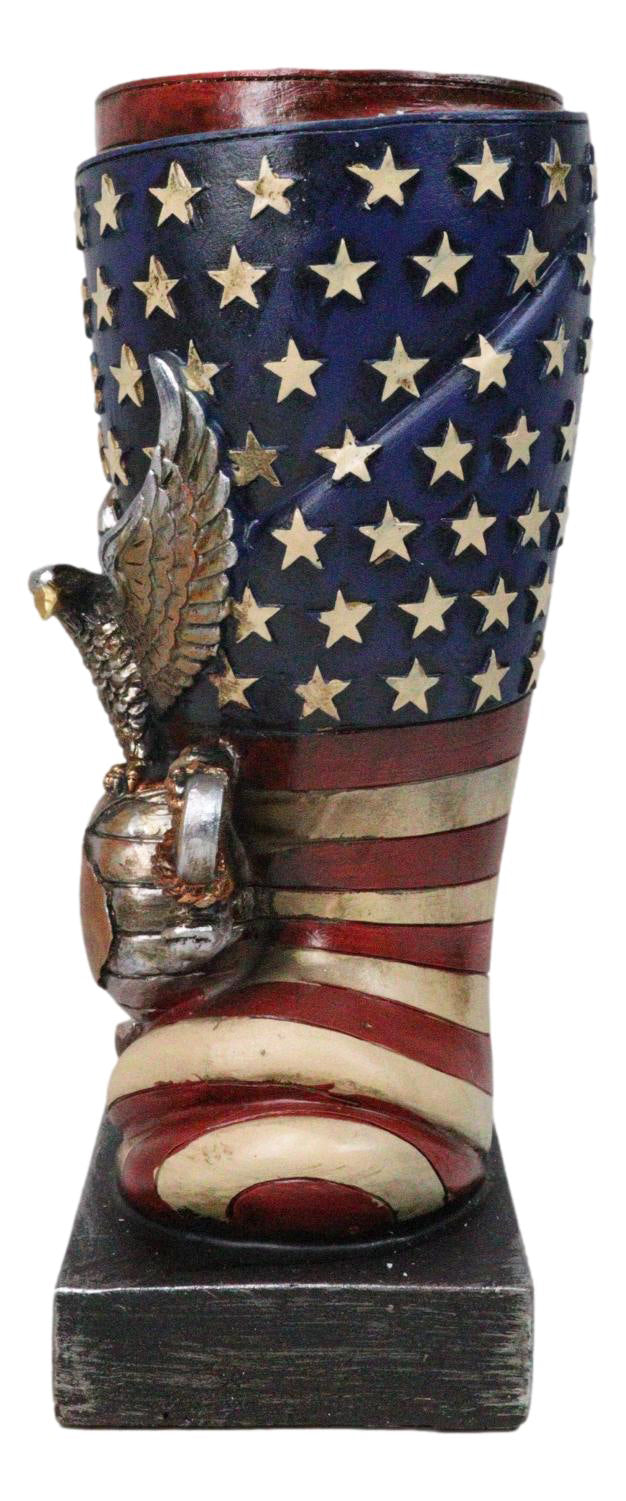 Patriotic USA Military Bald Eagle With American Flag Globe Flower Vase Planter
