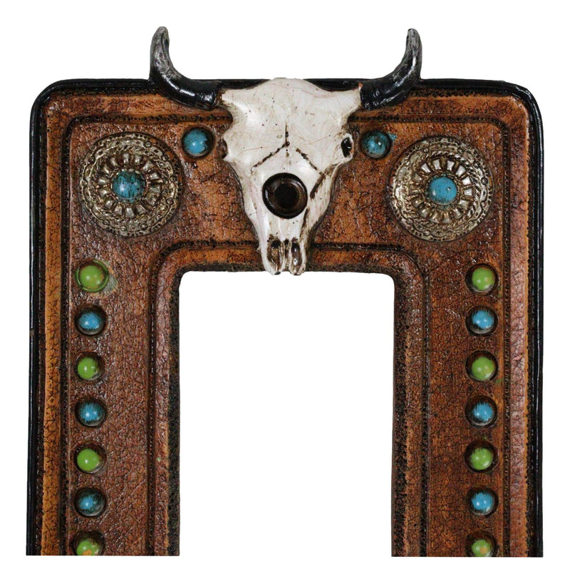 Set of 2 Western Cow Skull Turquoise Conchos Wall Single Rocker Cover Plates