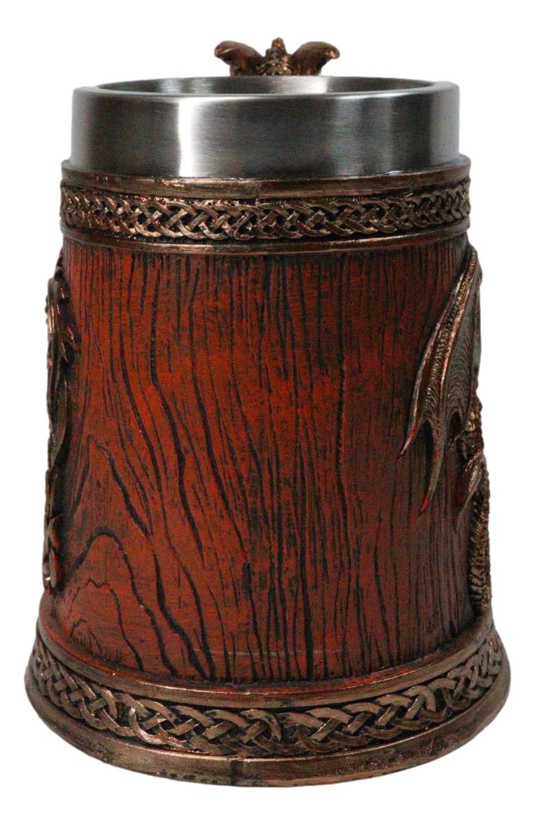 Large Dragon Barrel Mug with Sword Sculpted Handle – Medieval Drink Tankard 20oz