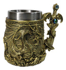 Large Golden Dragon Mug with Jeweled Sword Handle Medieval Fantasy Tankard 20oz