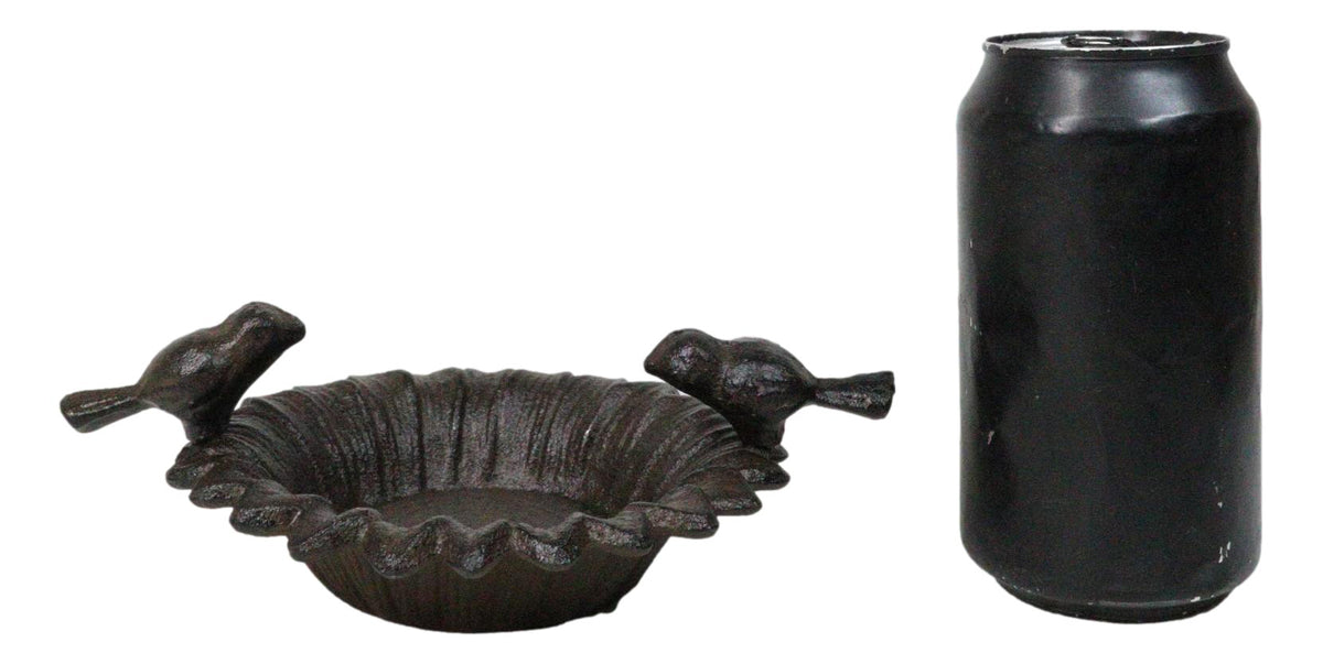 Small Rustic Cast Iron Lovebirds Perching On Sunflower Garden Bird Feeder Bath