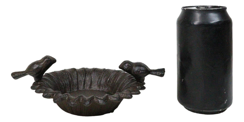 Small Rustic Cast Iron Lovebirds Perching On Sunflower Garden Bird Feeder Bath