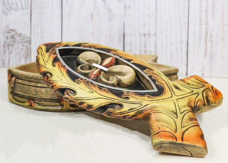 Faux Wood Jesus Fish Ichthys With Fleur De Lis Cross Decorative Trinket Box