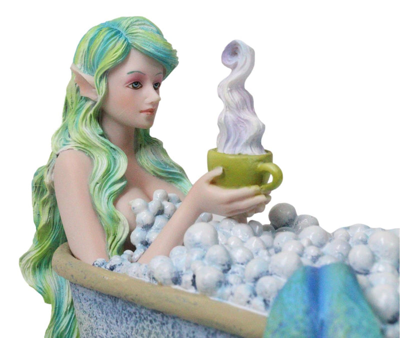 Amy Brown Aquamarine Pretty Mermaid Relaxing And Bubble Bathing in Tub Figurine