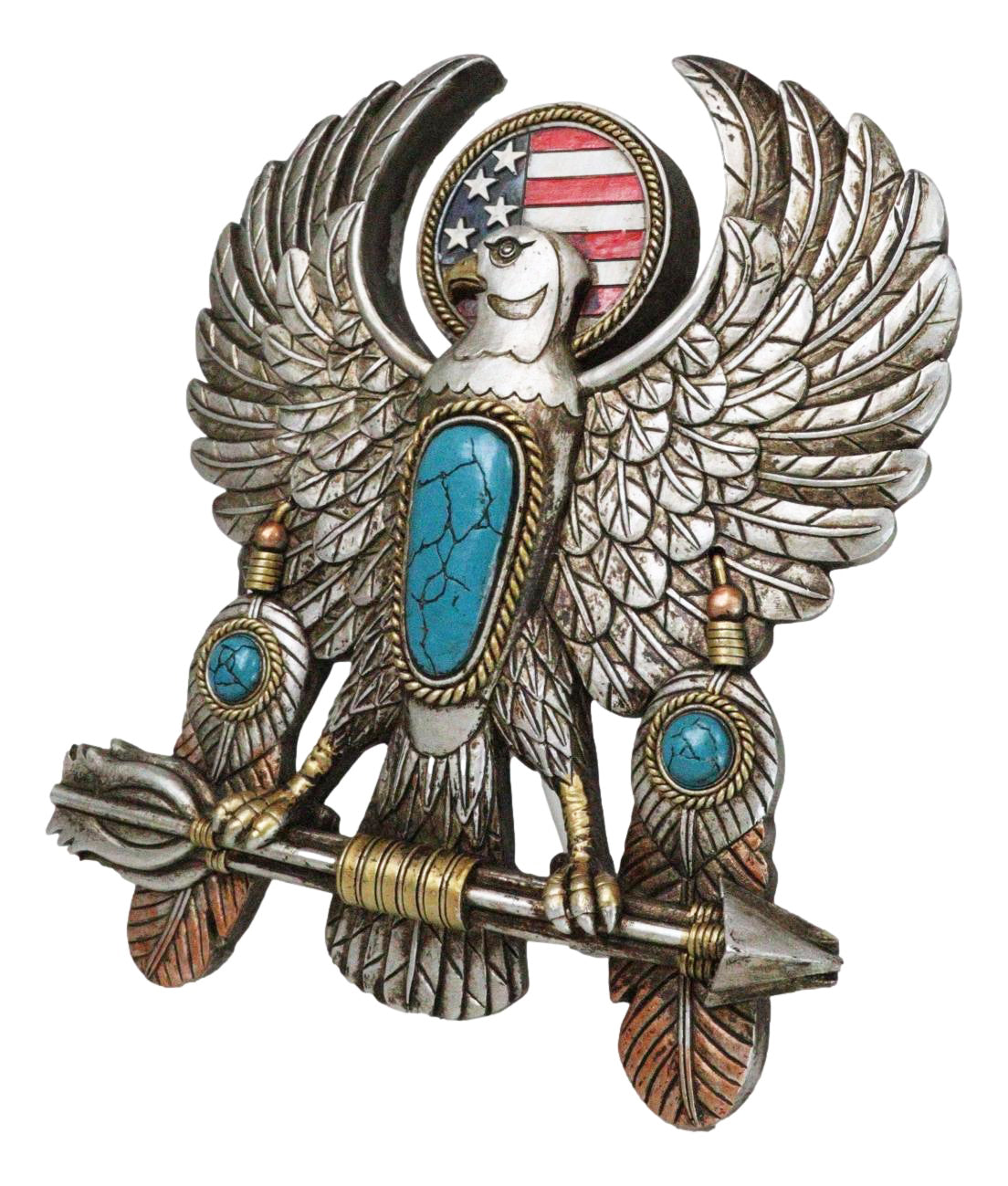 Southwestern American Flag Eagle With Turquoise Rocks Feathers Arrows Wall Decor