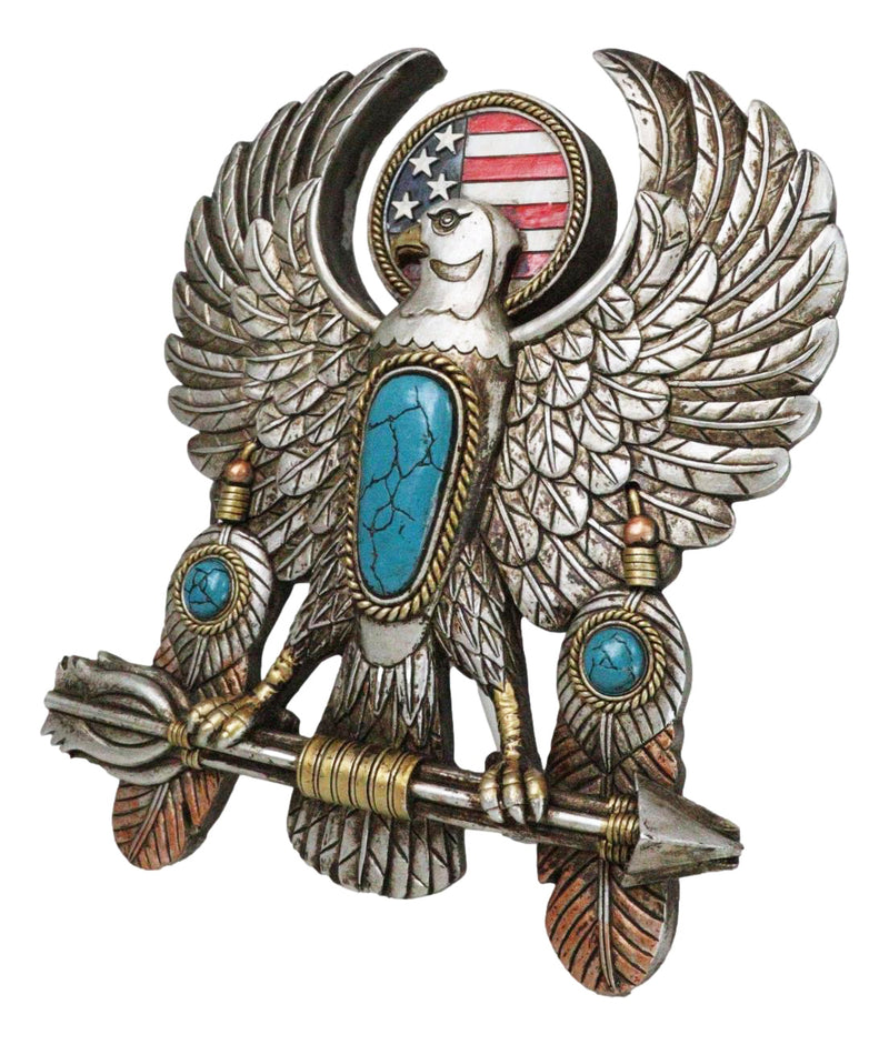 Southwestern American Flag Eagle With Turquoise Rocks Feathers Arrows Wall Decor